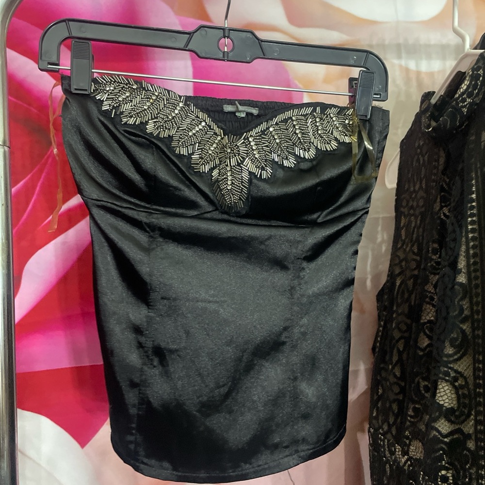 Charlotte Russe Black Tube Top with Metallic Accents